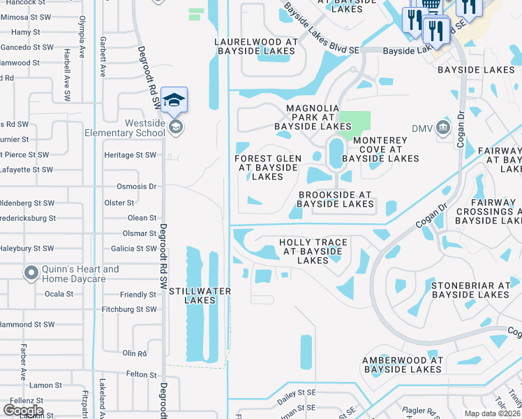 map of restaurants, bars, coffee shops, grocery stores, and more near 172 Brandy Creek Circle Southeast in Palm Bay