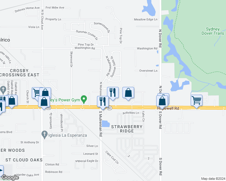 map of restaurants, bars, coffee shops, grocery stores, and more near 255 Castlekeeper Place in Valrico