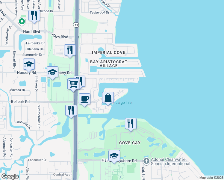 map of restaurants, bars, coffee shops, grocery stores, and more near 2722 Via Tivoli in Clearwater