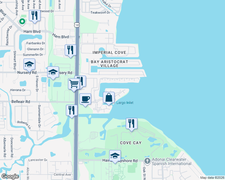 map of restaurants, bars, coffee shops, grocery stores, and more near 2722 Via Tivoli in Clearwater