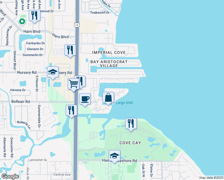 map of restaurants, bars, coffee shops, grocery stores, and more near 2741 Via Cipriani in Clearwater