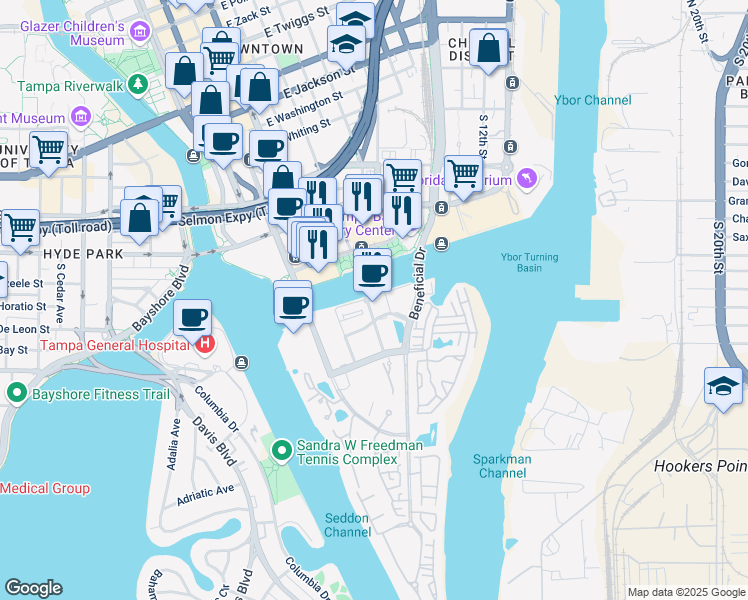 map of restaurants, bars, coffee shops, grocery stores, and more near 700 Harbour Post Drive in Tampa
