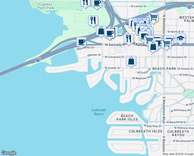 map of restaurants, bars, coffee shops, grocery stores, and more near 50 Sandpiper Road in Tampa