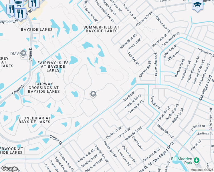 map of restaurants, bars, coffee shops, grocery stores, and more near 2190 Windbrook Drive in Palm Bay