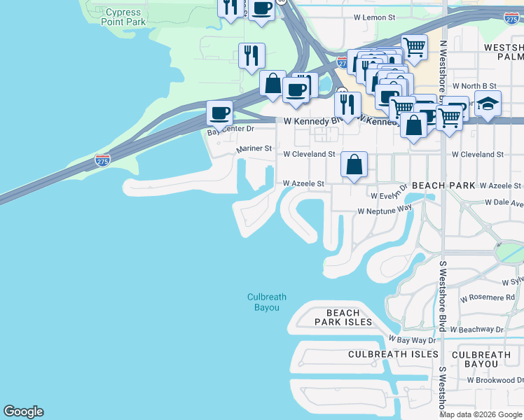 map of restaurants, bars, coffee shops, grocery stores, and more near 50 Sandpiper Road in Tampa