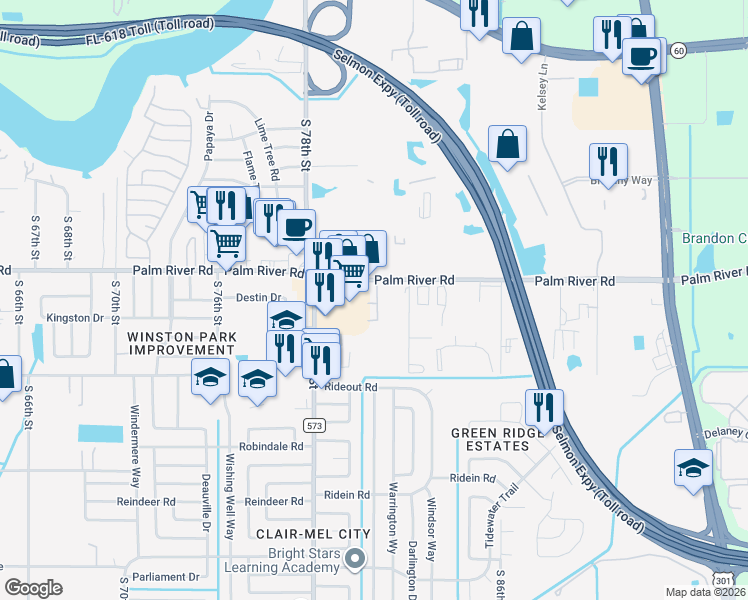 map of restaurants, bars, coffee shops, grocery stores, and more near 8014 Tommy Court in Tampa