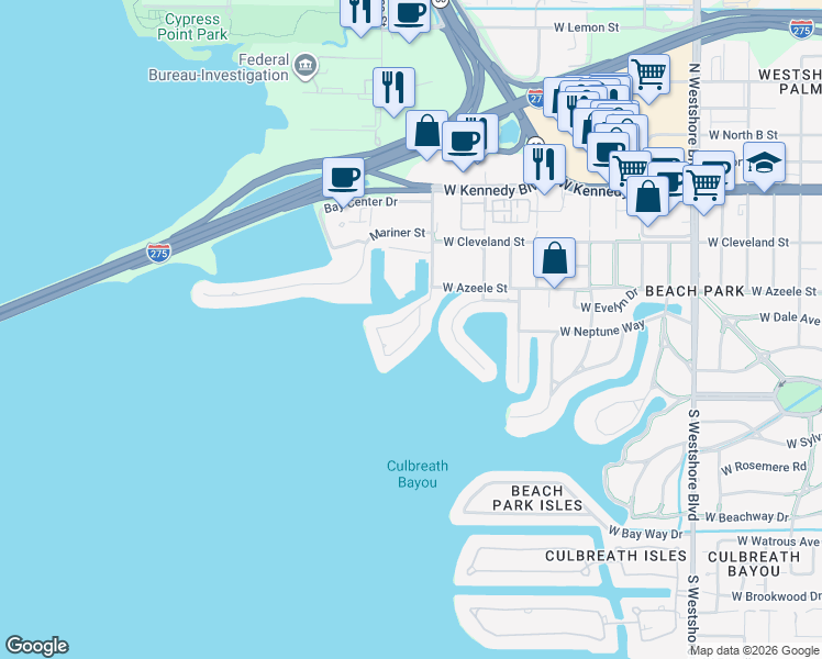 map of restaurants, bars, coffee shops, grocery stores, and more near 19 Sandpiper Road in Tampa