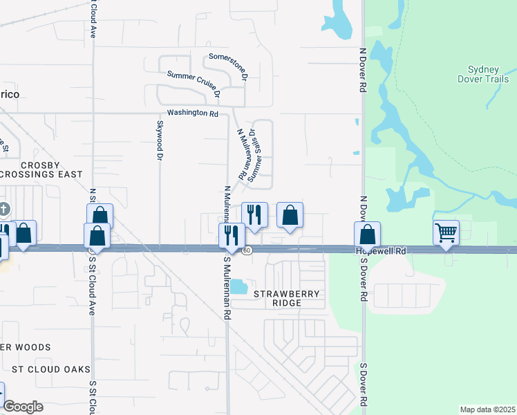 map of restaurants, bars, coffee shops, grocery stores, and more near 3365 Spy Tower Court in Valrico