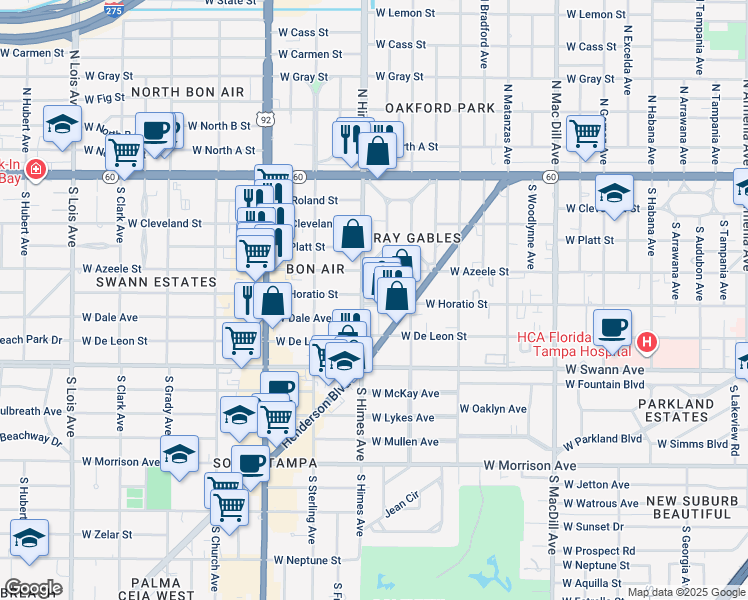 map of restaurants, bars, coffee shops, grocery stores, and more near 410 South Himes Avenue in Tampa