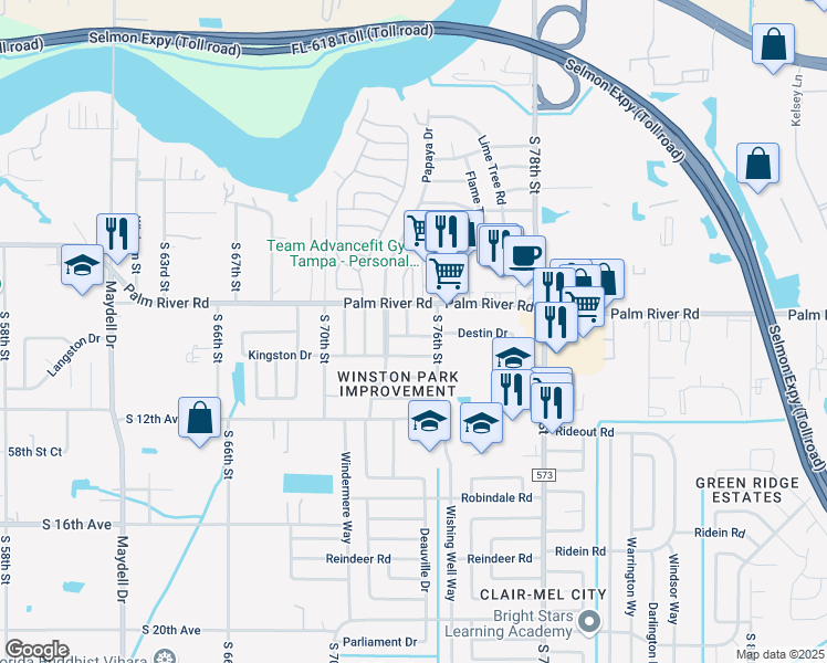 map of restaurants, bars, coffee shops, grocery stores, and more near 1006 Turner Drive in Tampa