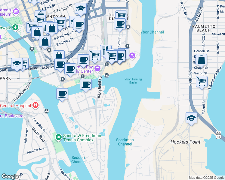 map of restaurants, bars, coffee shops, grocery stores, and more near 712 Coral Reef Drive in Tampa