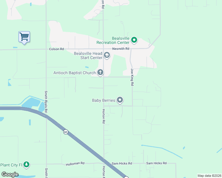 map of restaurants, bars, coffee shops, grocery stores, and more near 2413 Ed Brown Lane in Plant City