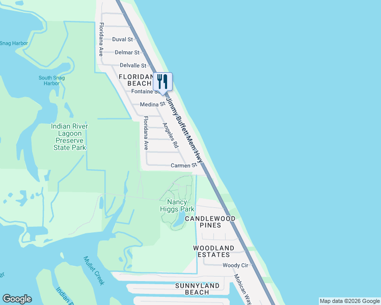 map of restaurants, bars, coffee shops, grocery stores, and more near 6835 South Highway A1A in Melbourne Beach
