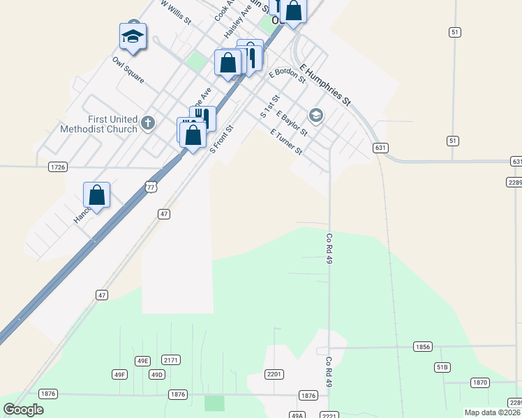 map of restaurants, bars, coffee shops, grocery stores, and more near in Odem