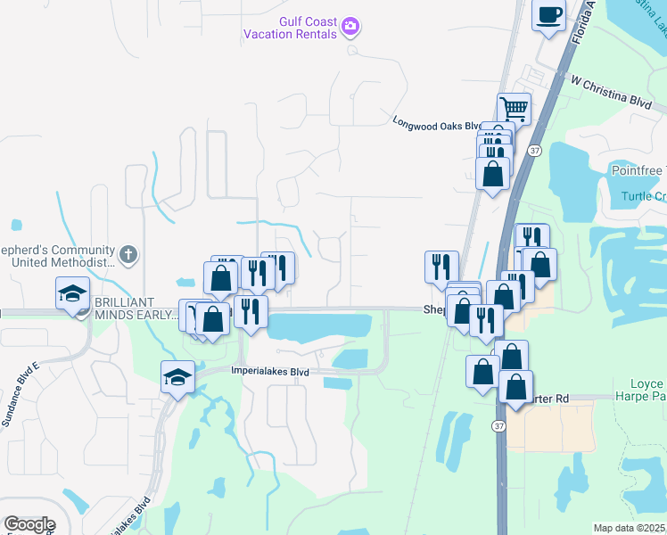 map of restaurants, bars, coffee shops, grocery stores, and more near 50 Lemans in Lakeland