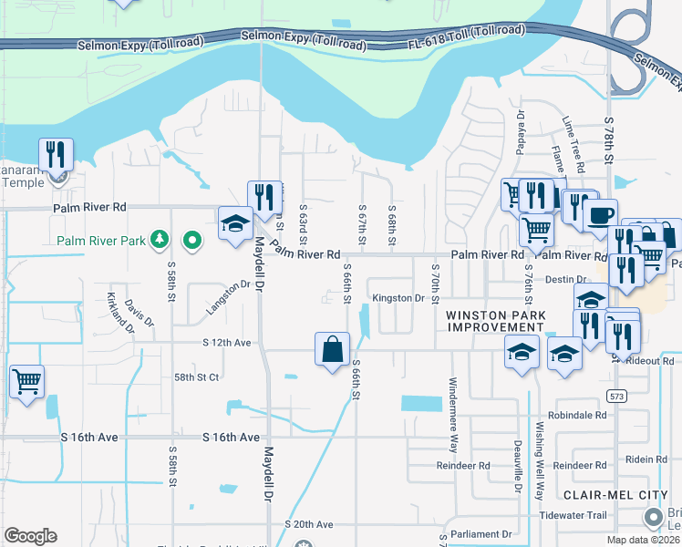 map of restaurants, bars, coffee shops, grocery stores, and more near 1011 South 66th Street in Tampa