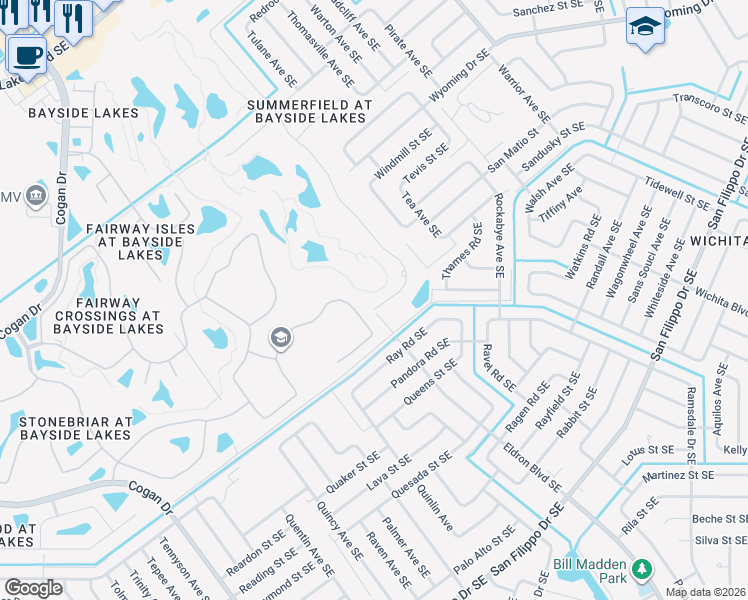 map of restaurants, bars, coffee shops, grocery stores, and more near 2190 Windbrook Drive in Palm Bay