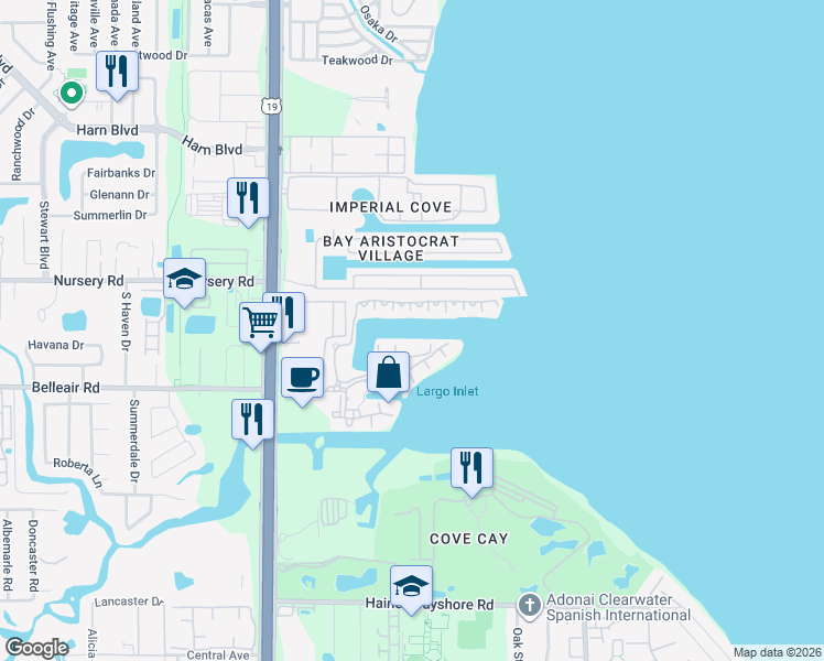 map of restaurants, bars, coffee shops, grocery stores, and more near 2722 Via Tivoli in Clearwater