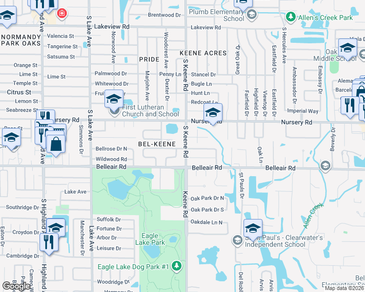 map of restaurants, bars, coffee shops, grocery stores, and more near 1798 Faulds Road North in Clearwater