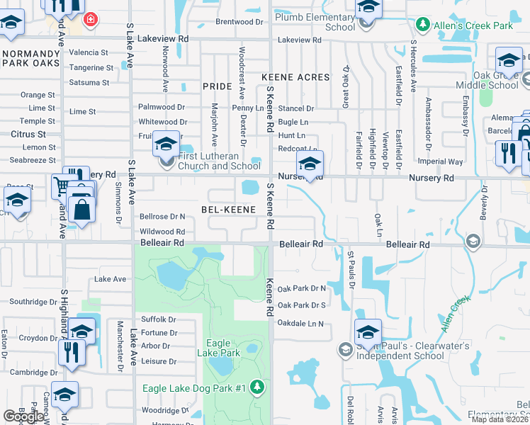 map of restaurants, bars, coffee shops, grocery stores, and more near 1798 Faulds Road North in Clearwater