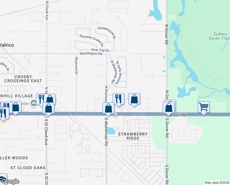 map of restaurants, bars, coffee shops, grocery stores, and more near 3332 Spy Tower Court in Valrico