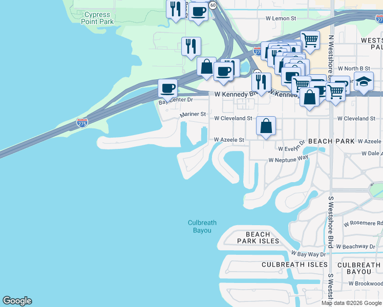 map of restaurants, bars, coffee shops, grocery stores, and more near 50 Sandpiper Road in Tampa