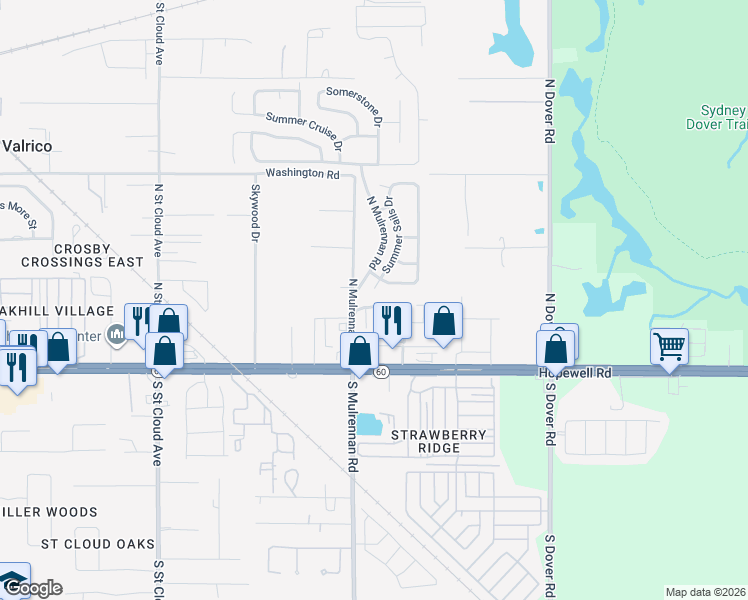 map of restaurants, bars, coffee shops, grocery stores, and more near 3332 Spy Tower Court in Valrico
