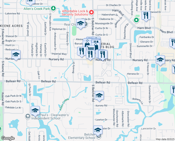 map of restaurants, bars, coffee shops, grocery stores, and more near 1550 South Belcher Road in Clearwater