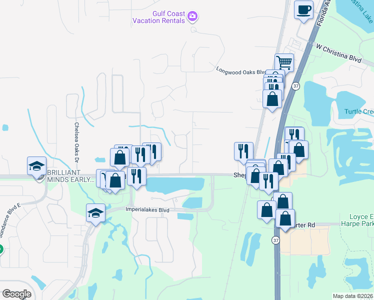 map of restaurants, bars, coffee shops, grocery stores, and more near 1501 Shepherd Road in Lakeland