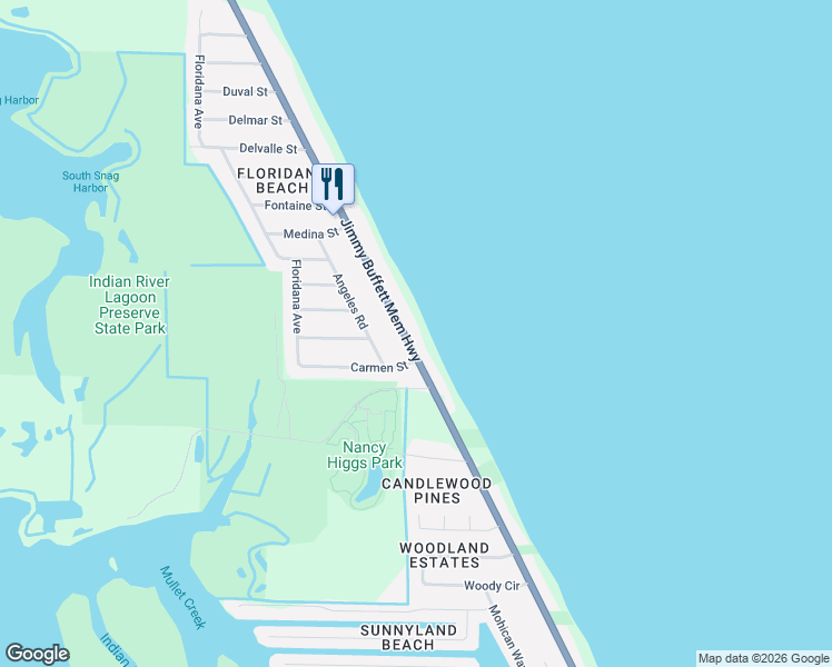 map of restaurants, bars, coffee shops, grocery stores, and more near 6835 South Highway A1A in Melbourne Beach