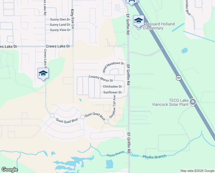 map of restaurants, bars, coffee shops, grocery stores, and more near 2055 Chickadee Street in Bartow