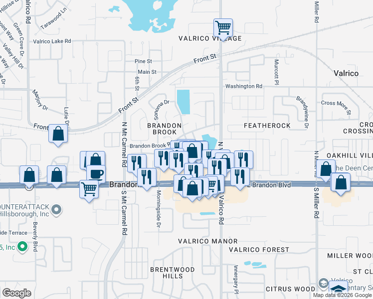 map of restaurants, bars, coffee shops, grocery stores, and more near 204 Sacramento Street in Valrico