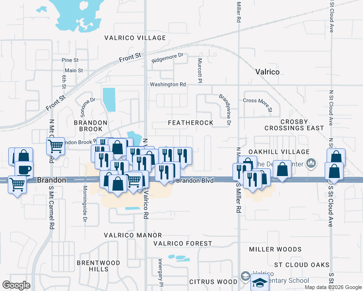 map of restaurants, bars, coffee shops, grocery stores, and more near 125 Jason Drive in Valrico