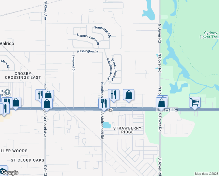 map of restaurants, bars, coffee shops, grocery stores, and more near 3332 Spy Tower Court in Valrico