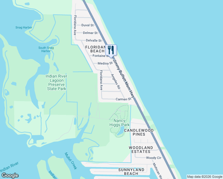 map of restaurants, bars, coffee shops, grocery stores, and more near 100 Margarita Road in Melbourne Beach