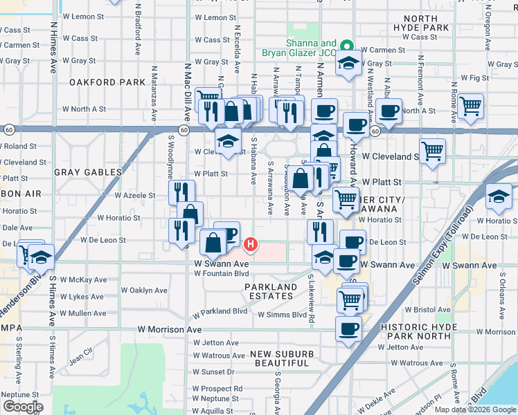 map of restaurants, bars, coffee shops, grocery stores, and more near 403 South Habana Avenue in Tampa