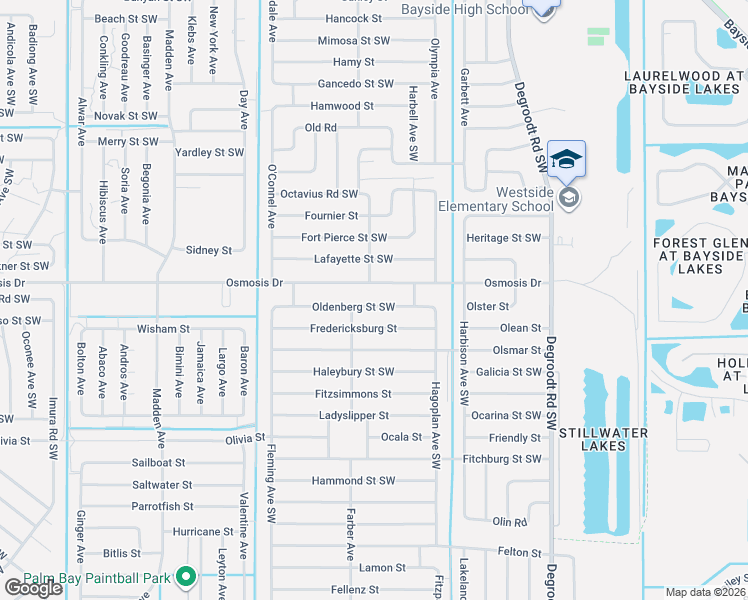 map of restaurants, bars, coffee shops, grocery stores, and more near 481 Oldenberg Street Southwest in Palm Bay