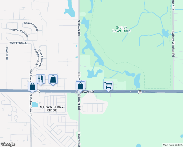map of restaurants, bars, coffee shops, grocery stores, and more near 225 North Dover Road in Dover