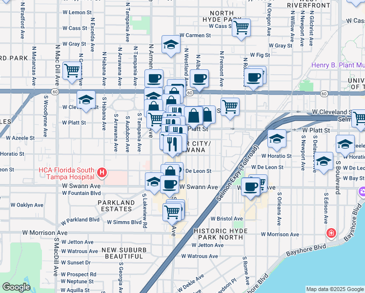 map of restaurants, bars, coffee shops, grocery stores, and more near in Tampa