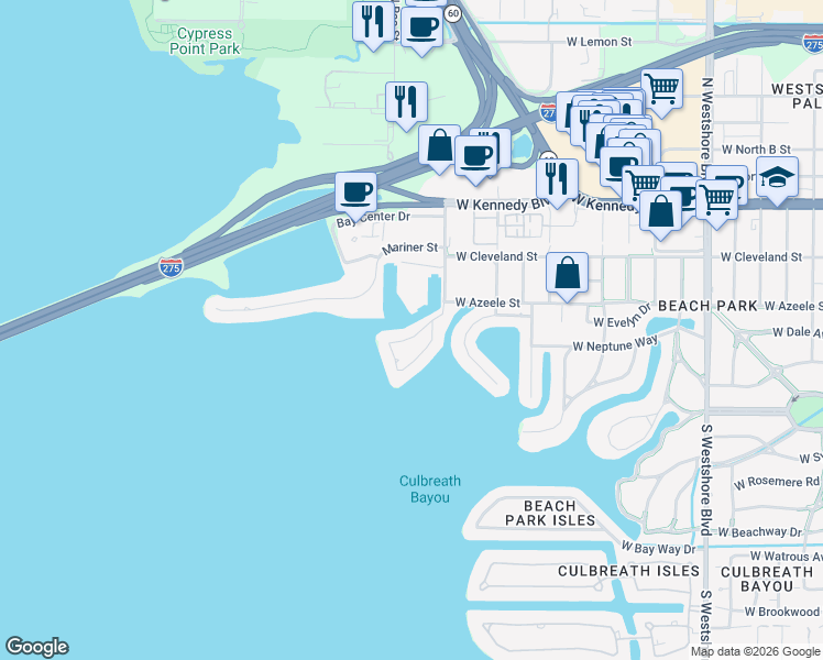 map of restaurants, bars, coffee shops, grocery stores, and more near 50 Sandpiper Road in Tampa