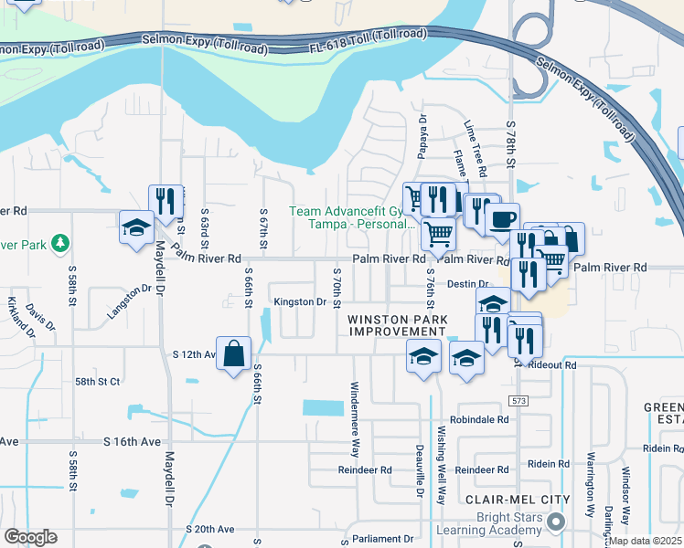 map of restaurants, bars, coffee shops, grocery stores, and more near 1006 South 70th Street in Tampa