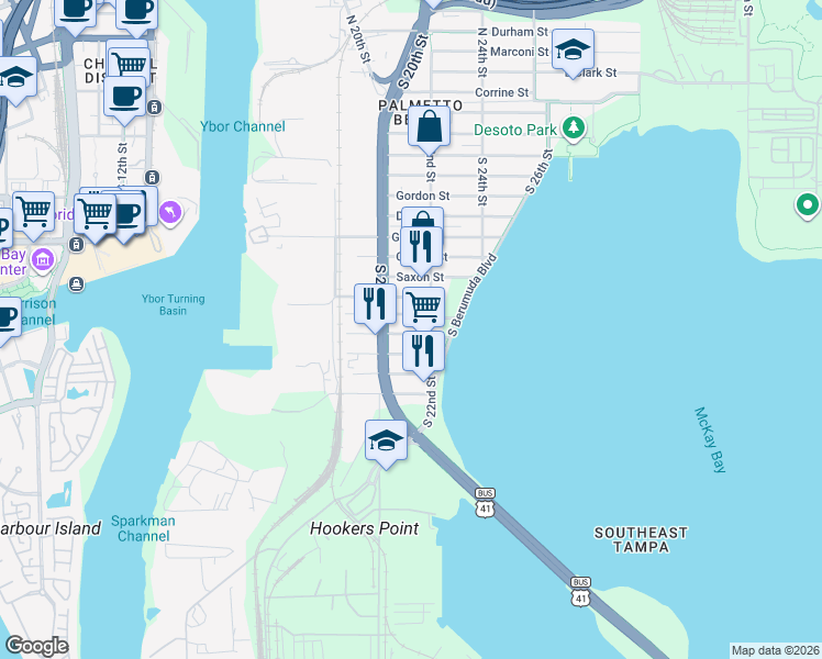 map of restaurants, bars, coffee shops, grocery stores, and more near 2016 Maple Avenue in Tampa