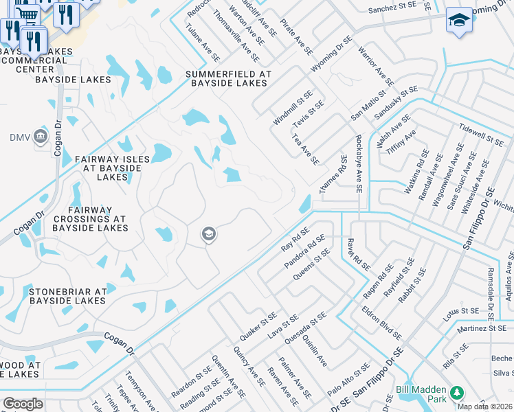 map of restaurants, bars, coffee shops, grocery stores, and more near 2190 Windbrook Drive in Palm Bay