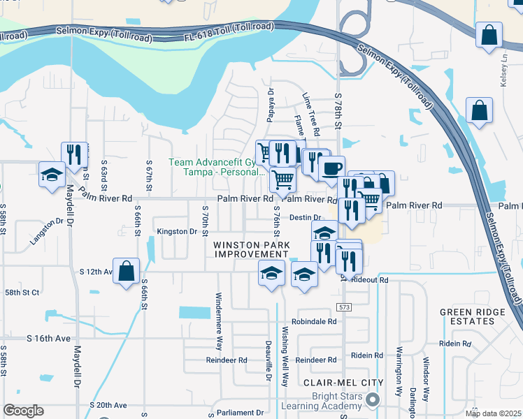 map of restaurants, bars, coffee shops, grocery stores, and more near 1006 Turner Drive in Tampa