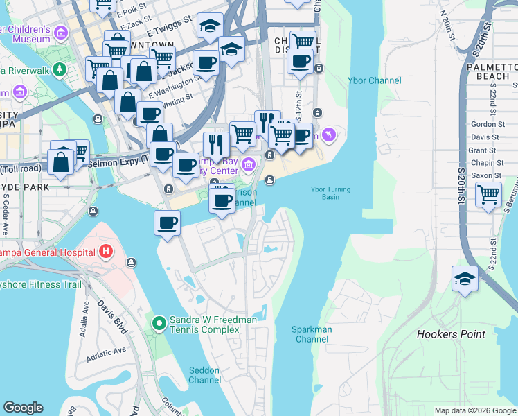 map of restaurants, bars, coffee shops, grocery stores, and more near 600 Garrison Cove Lane in Tampa