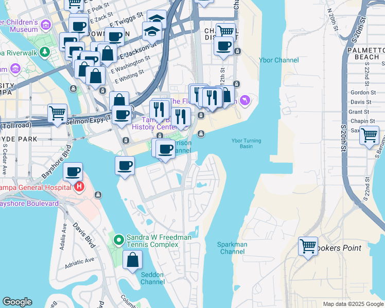 map of restaurants, bars, coffee shops, grocery stores, and more near 600 Garrison Cove Lane in Tampa