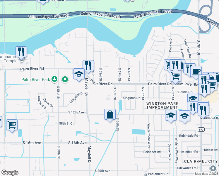 map of restaurants, bars, coffee shops, grocery stores, and more near 1011 South 66th Street in Tampa