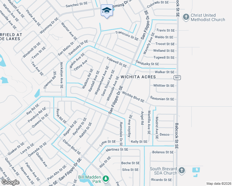 map of restaurants, bars, coffee shops, grocery stores, and more near 1662 San Filippo Drive Southeast in Palm Bay
