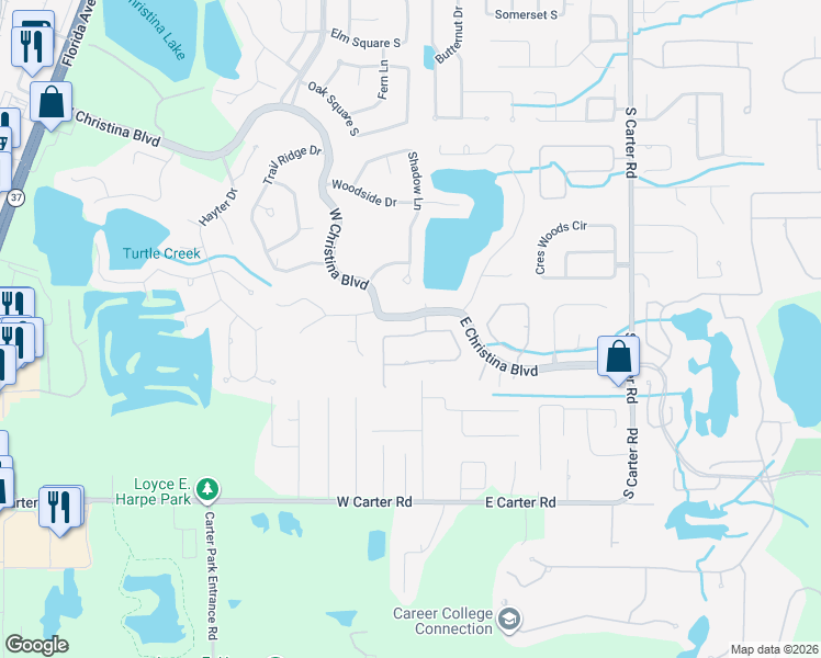map of restaurants, bars, coffee shops, grocery stores, and more near 6883 Lacy Drive in Lakeland