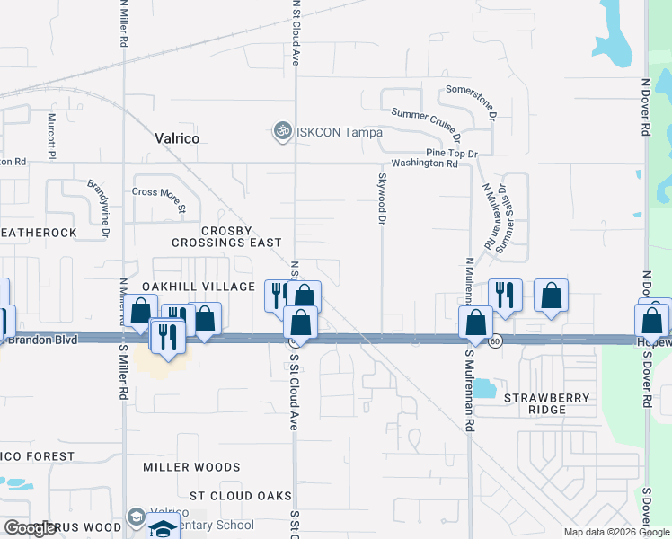 map of restaurants, bars, coffee shops, grocery stores, and more near 3021 Royal Tuscan Lane in Valrico